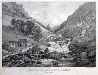 lithographie ; BAINS DU PETIT SAINT SAUVEUR A CAUTERETZ