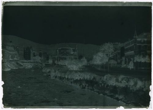 plaque de verre photographique ; Irún - Vue de l'église