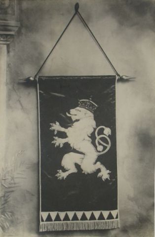 tirage photographique ; Le drapeau brodé par des dames de Bayonne et remis à la compagnie tchèque "Nazdar", au cours du serment solennel, par le député et maire de la ville de Bayonne, M. Carat - 12 octobre 1924