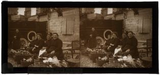 plaque de verre photographique ; Saint-Jean-Pied-de-Port - Femmes au marché, légumes