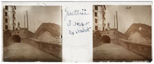 plaque de verre photographique ; Guetaria - Vue de la statue de El Cano