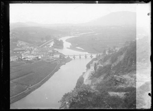 plaque de verre photographique ; Irún - Pont sur la Bidassoa