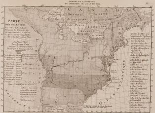 Carte des Etats Unis (titre inscrit) ; Carte historique de l'établissement des Européens aux États-Unis (titre factice) ; © Nicolas Leblanc / Département de la Meuse