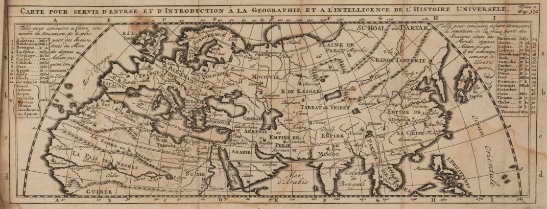 Carte pour servir d'entrée et d'introduction à la géographie et à l'intelligence de l'histoire universele (titre inscrit)