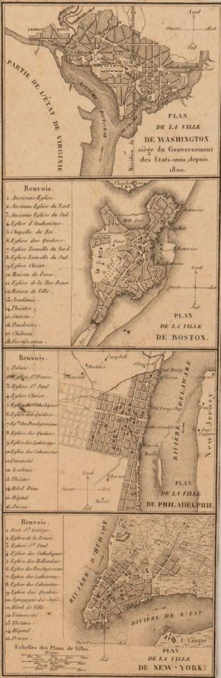 Cartes représentant les villes de Washington, Boston, Philadelphie et New-York (titre factice) ; © Nicolas Leblanc / Département de la Meuse