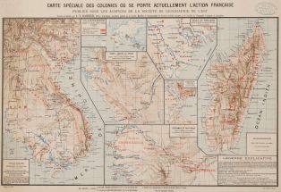 Carte spéciale des colonies où se porte actuellement l'action française (titre inscrit) ; © Nicolas Leblanc / Département de la Meuse