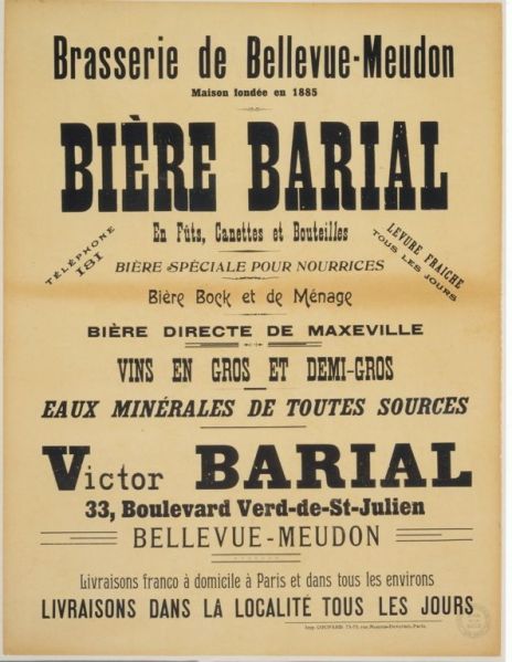Brasserie de Bellevue-Meudon / Bière Barial (titre inscrit)