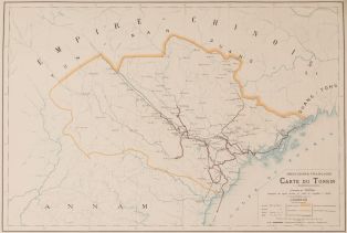 Carte du Tonkin indiquant les lignes ferrées et celles de navigation à vapeur (titre inscrit ; titre de l'inventaire) ; © Nicolas Leblanc / Département de la Meuse