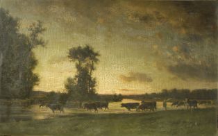 Vaches traversant un gué, le soir - LAVIEILLE Eugène ; © LEPAGE Jean ; © Ville de Narbonne