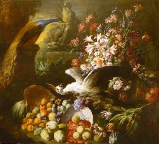 Fleurs, fruits, oiseaux - ANONYME (Naples, attribué) ; © LEPAGE Jean ; © Ville de Narbonne