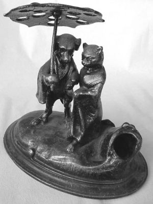 Chien et chat sous une ombrelle (titre d'usage)