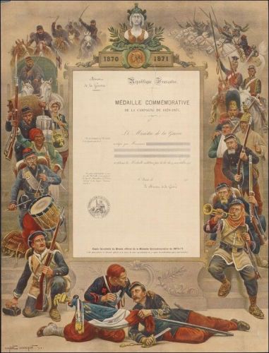 Brevet de la médaille commémorative de la guerre de 1870 (titre factice)