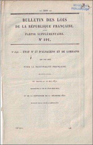 Etat n°57 d'Alsacien et de Lorrains qui ont opté pour la nationalité française (titre inscrit)