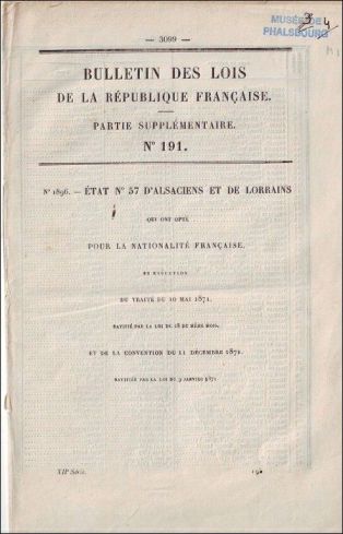 Etat n°57 d'Alsacien et de Lorrains qui ont opté pour la nationalité française (titre inscrit)