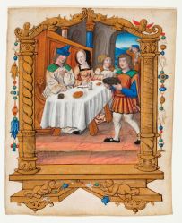Jean Pichore, Lazare et le Mauvais riche, fragment d'un livre d'heures, XVIe siècle, musée des Beaux-Arts, Tours