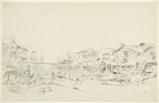 Vue de paillotes sur la lagune à Macao ; Dessin (1966.22.6)