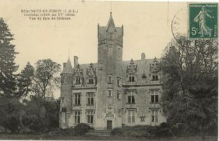 carte postale ; Beaumont-en-Véron (I.-&-L.) / Coulaine rebâti au XVe siècle / Vue de face du Château (2007.31.21)