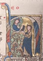 Dieu donne le plus grand commandement à Moïse, fragment d'une bible, fin du XIIIe siècle, musée Charles VII, Mehun-sur-Yèvre