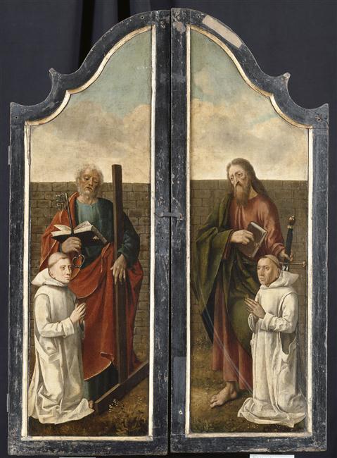 Revers : à gauche, donateur religieux et saint Pierre, à droite, donateur religieux et saint Paul
