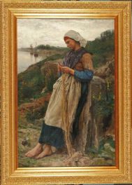 Jules Breton (1827-1906), Une fille de pêcheur ou Raccommodeuse de filets, 1876, huile sur toile, 101 x 66 cm, inv. 750. © Douai, Musée de la Chartreuse / Dominique Coulier