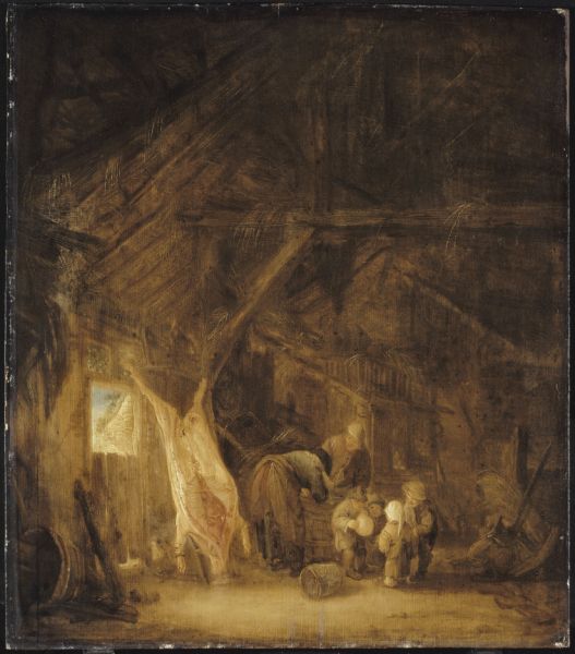 Isaak van Ostade, Le Dépècement du porc, 1645, huile sur toile, 92 x 91 cm, Lille, Palais des Beaux-Arts