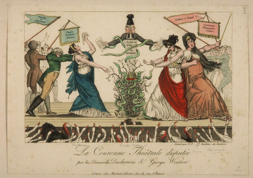 La Couronne théâtrale disputée par les Desmoiselles Duchesnois et Georges Weimer