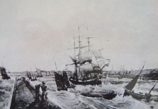 Entrée du port de Calais, Louis FRANCIA, aquarelle, 19ème siècle, 42 x 60 cm