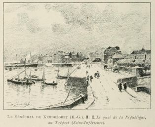 Le Quai de la République, au Tréport, d'après Gustave Édouard LE SÉNÉCHAL DE KERDREORET ; © Internet Archive (https://archive.org)