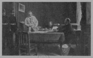 Chez le juge d'instruction, Edouard GELHAY, 1890, 150 x 207 cm ; © Gallica, Bibliothèque nationale de France (BNF)