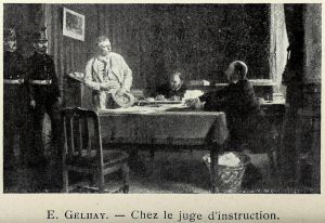 Chez le juge d'instruction, Edouard GELHAY, 1890, 150 x 207 cm ; © Internet Archive (https://archive.org)