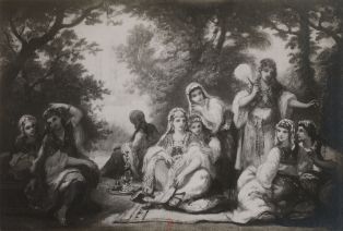 Odalisques dans les jardins du Sérail, Narcisse DIAZ DE LA PEÑA, huile sur toile, 1864, 46 x 67 cm ; © Bibliothèque de l'Institut national d'histoire de l'art (INHA)