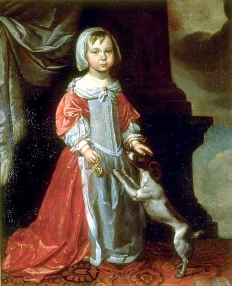 tableau, Portrait d'une petite fille avec son chien