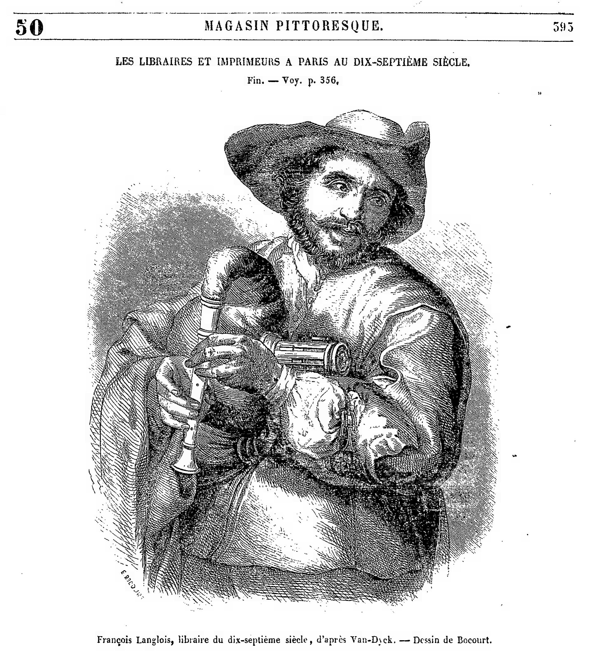François Langlois, libraire du dix-septième siècle, E. BOCOURT d'après Anton VAN DYCK, gravure, vers 1852