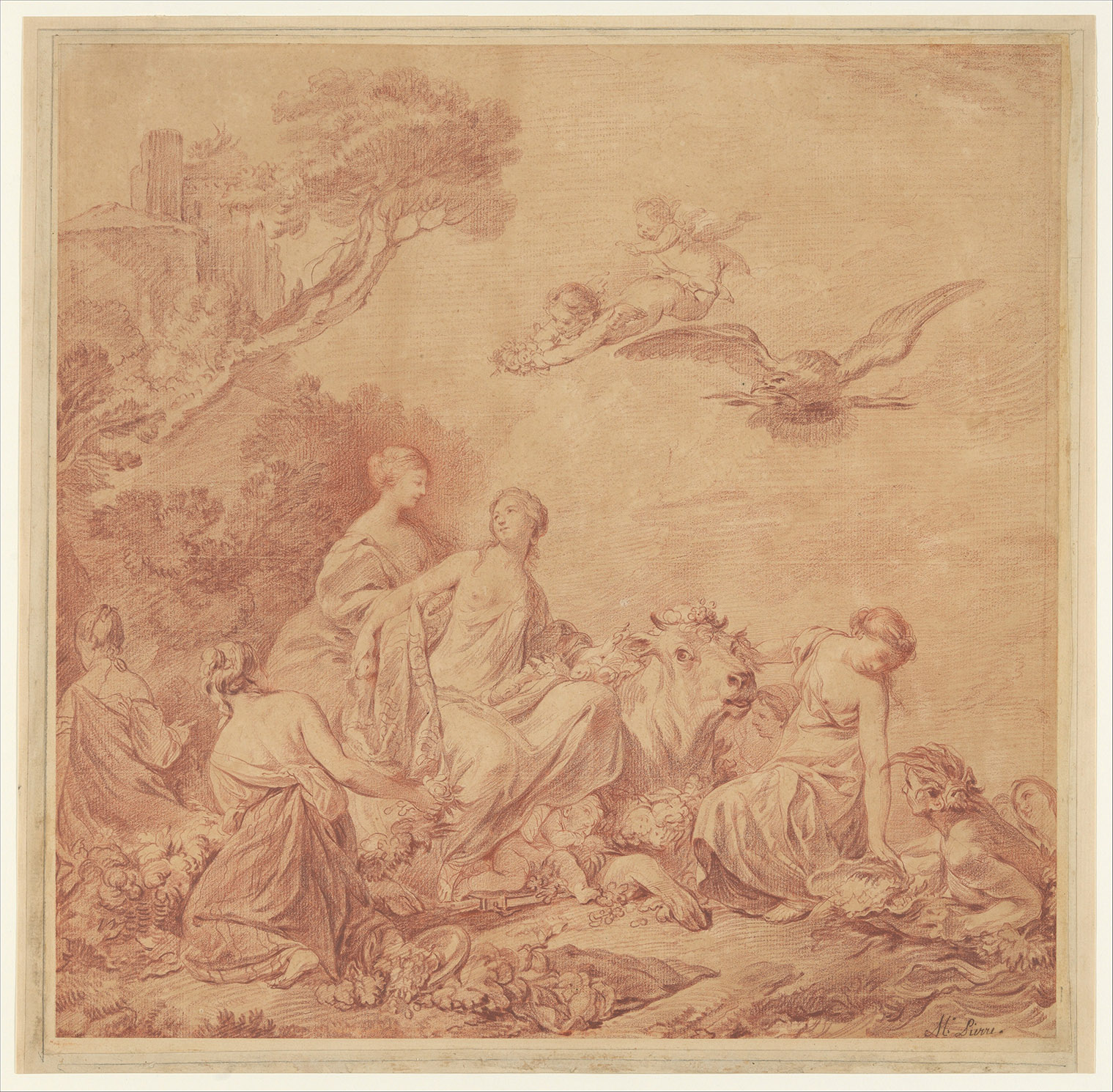 L'Enlèvement d'Europe, Jean Baptiste Marie PIERRE, sanguine, vers 1757, 36,9 x 37,2 cm, fonds Harry G. Sperling, Metropolitan Museum of Art (New-Yok)