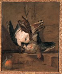 Jean Siméon Chardin, Nature morte au vanneau huppé, perdrix rouge et bigarade, 1732, huile sur toile, 58,5 x 49,5 cm, Douai, musée de la Chartreuse