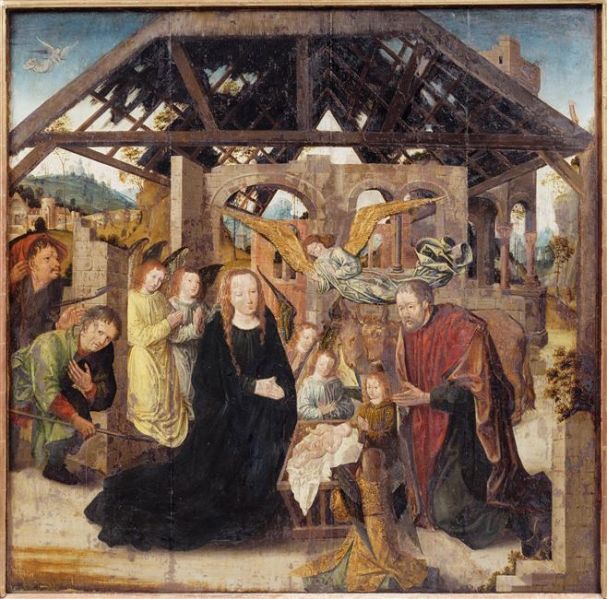 L'Adoration des bergers ; Saints Luc et Jean