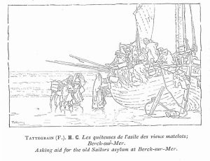 Les Quêteuses de l'Asile des Vieux Matelots ; Berck-sur-Mer, d'après Francis TATTEGRAIN, gravure, 1894 ; © Gallica, Bibliothèque nationale de France (BNF)