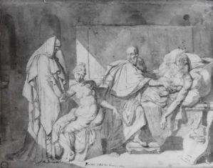 Première pensée de la Stratonice, Jean-Auguste-Dominique INGRES, dessin et lavis à l'encre, v. 1840 (détail, recto) ; © inconnu