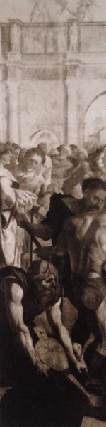 Photographie (fac-simile) d'un Volet du retable du Martyre de Saint Laurent par Jan van Scoral, vers 1918.
Source : Archives du musée de la Chartreuse à Douai, collection Daniel Lefebvre