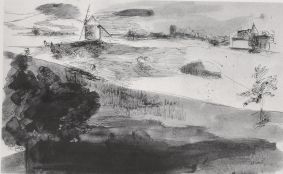 Les hauts de Doëlan, Plume et lavis d'encre de chine, 20 x 32 cm, 1926, Collection Bénézit
